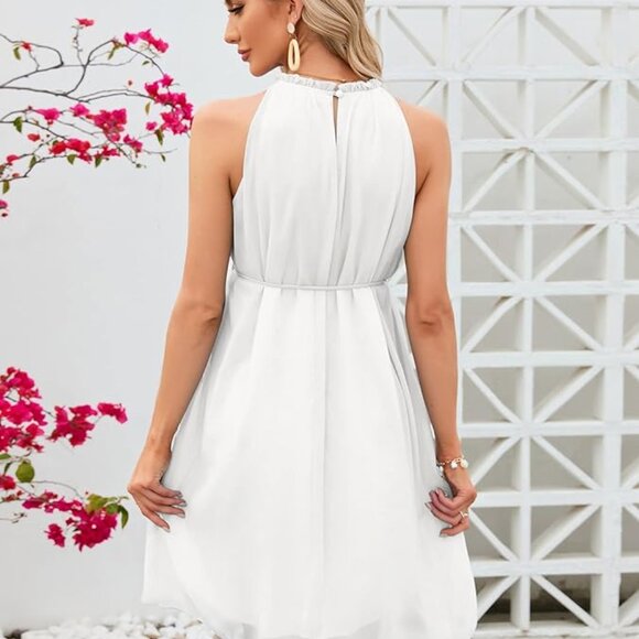 Medium KOJOOIN Maternity Ruffle Halter Neck Dress Summer Casual Boho Sleeveless - Picture 5 of 7